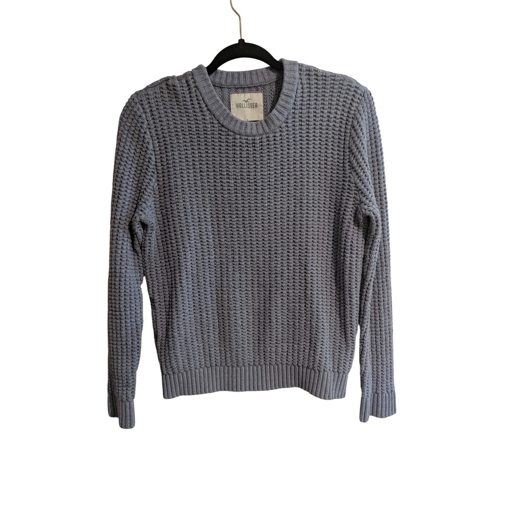 Hollister Crew Neck Sweater Small Blue Grey Waffle Knit Long Sleeve Pullover